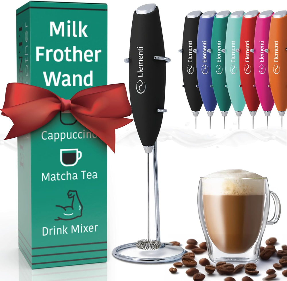 Milk Frother Wand & Matcha Mixer - Coffee Frother Handheld - Mini Frother with S