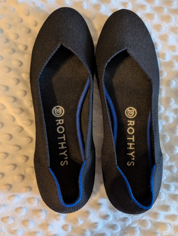 Rothy’s Womens Black Blue Halo The Flat Round Toe Ballet Shoes Knit Size 9.5