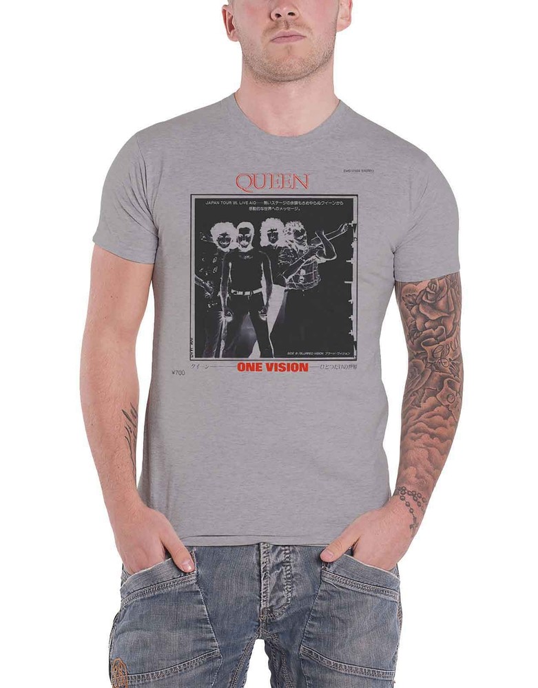 Queen One Vision Japan Tour 85 Band Logo Official Grey T-Shirt