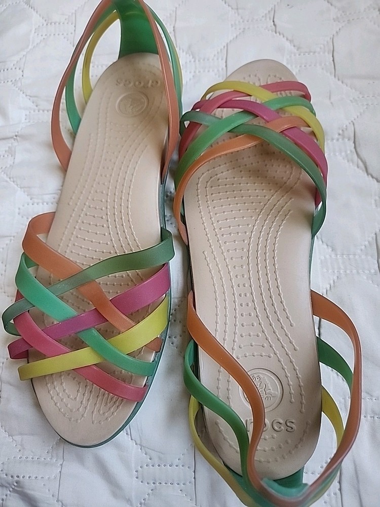 Crocs Isabella Huarache Flat  Jelly Sandals  Strappy Women Size 9 Multicolor
