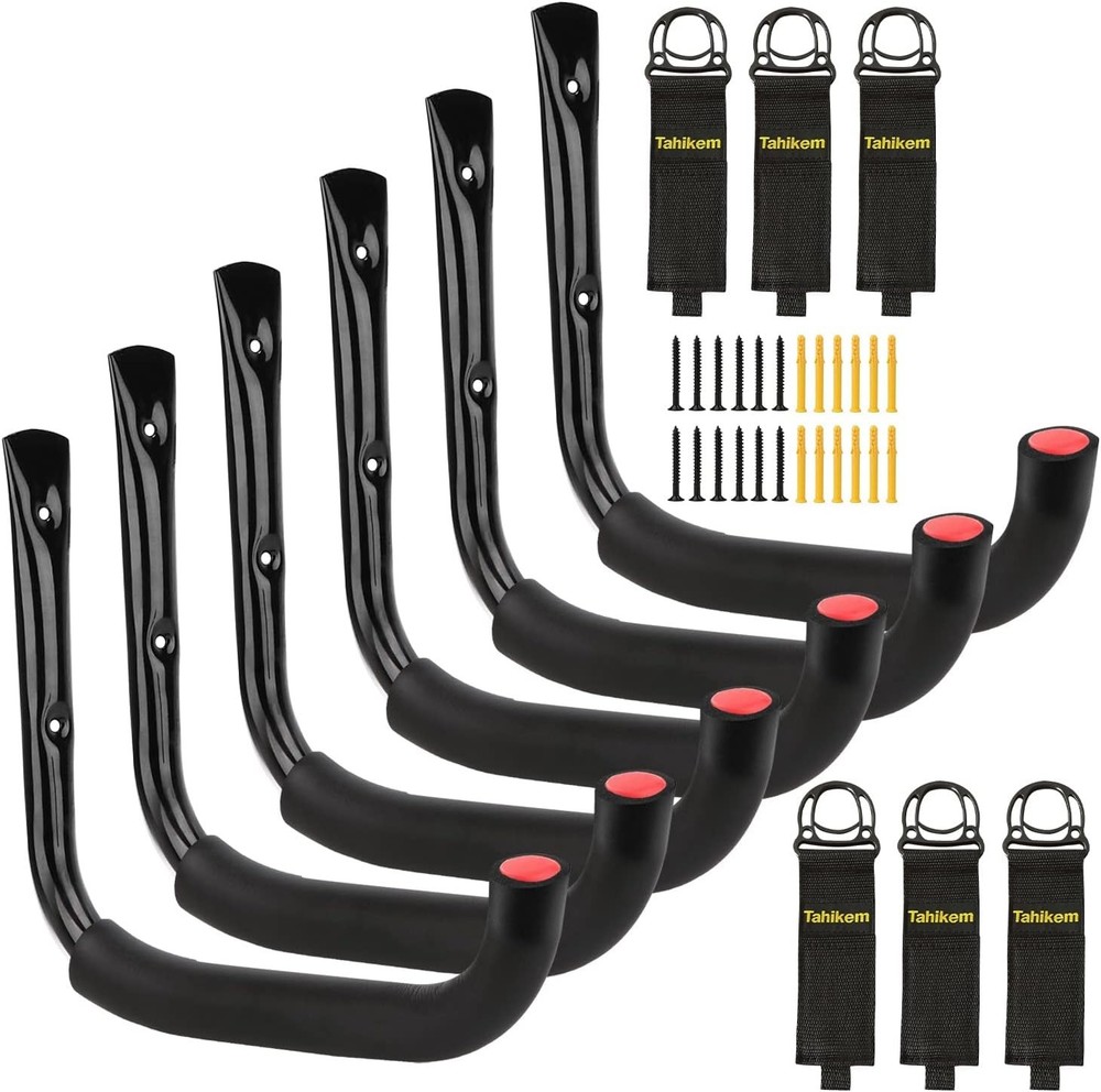 6 Set Garage Hooks - Wall Mounted, Heavy Duty, 7 Inch Large, Extension Cord Hang