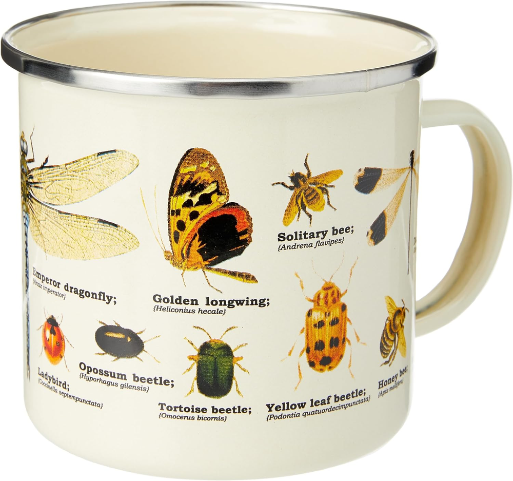 Insect Enamel Outdoor Camping Mug Large Metal Coffee Cup Garden Bugs Nature Fora