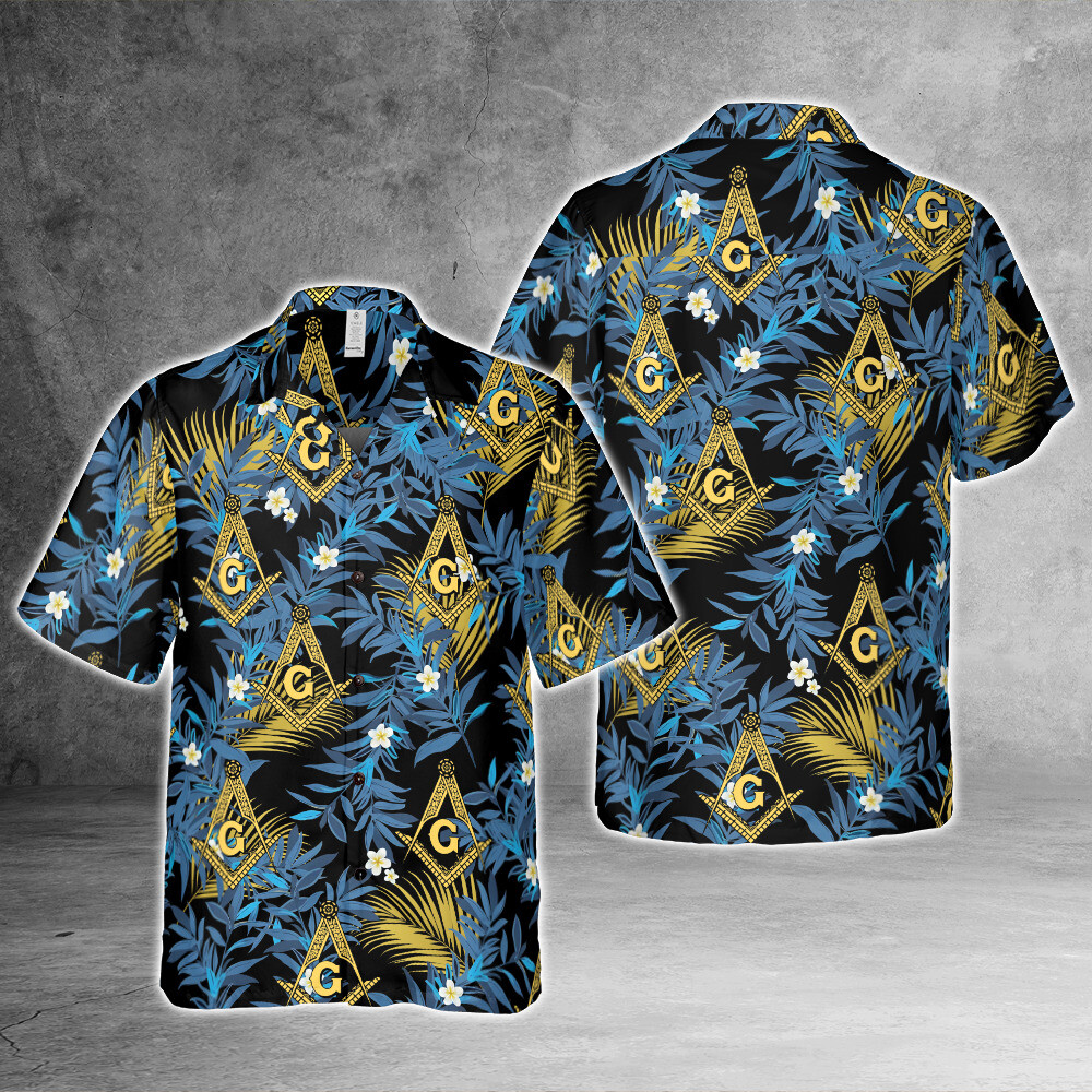Tropical Mason Brotherhood Square and Compasses 3D Hawaiian Shirt Size S 5XL