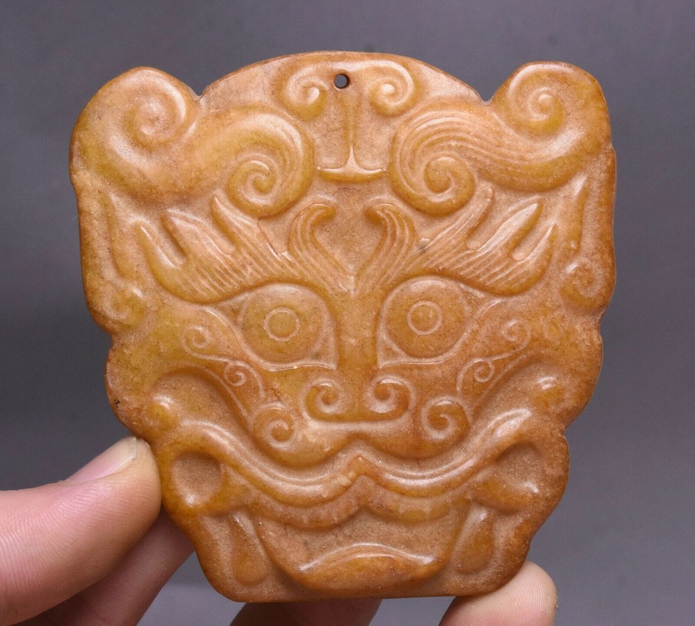 7CM Hongshan Culture Jade Beast Face Amulet Pendant Ancient Chinese Artifact