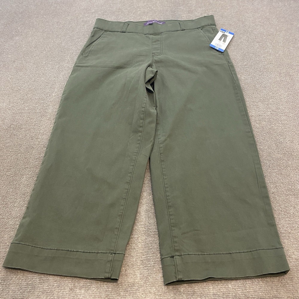 Gloria Vanderbilt Women’s Size 10 High Rise Wide-Leg Crop Pants in Green Pull-On Style