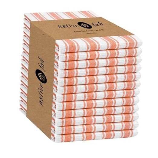 Kitchen Towels - 12 Pack - 16x26 inches - Basket Weave Stripe Set of 12 Orange