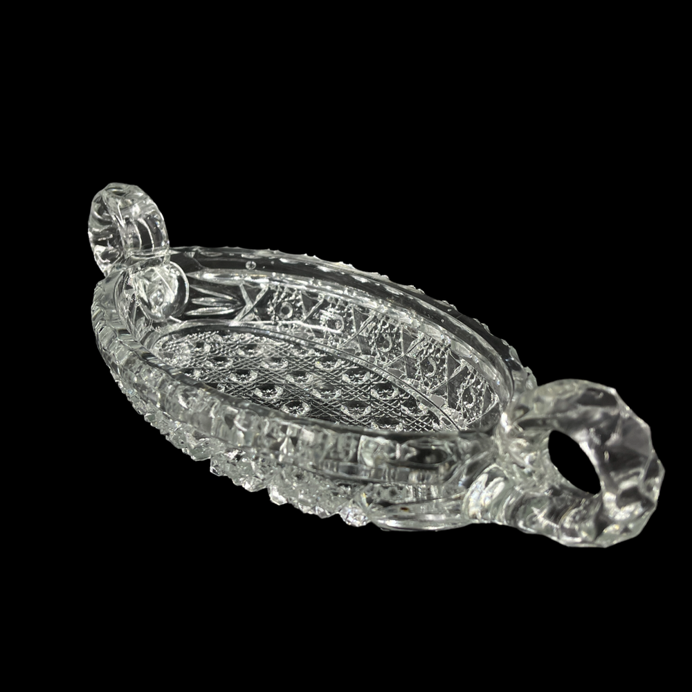 Antique EAPG Imperial Daisy Button 2 Handled Glass Relish Pickle Nappy Dish