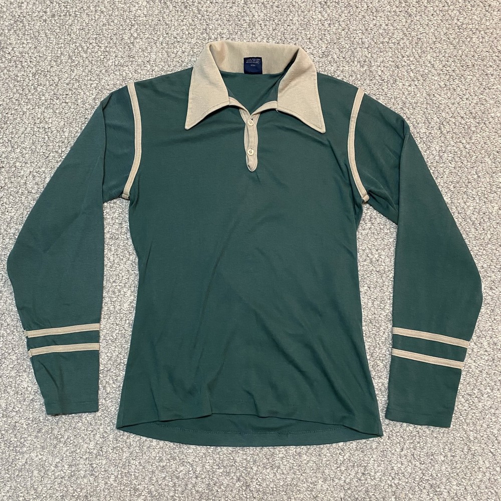 Vintage 70s Career Club Focus Womens (?) Long Sleeve Polo Shirt Dagger Collar M