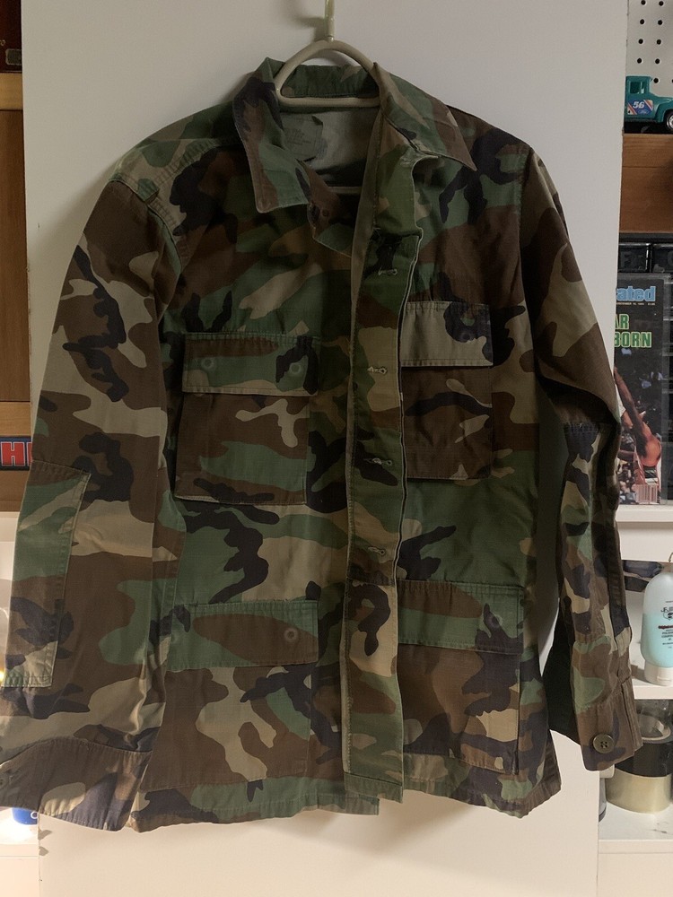 Vintage US Army Woodland Camo BDU Field Shirt Small Regular SZ