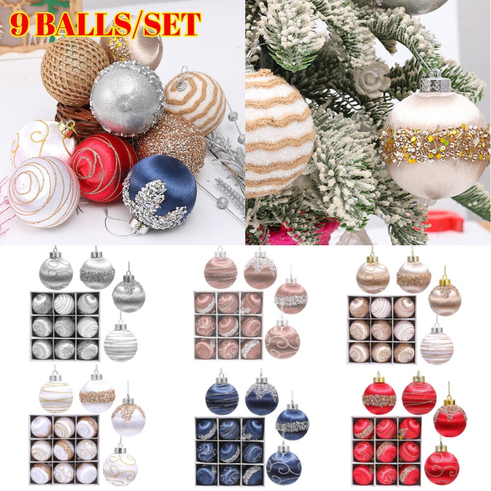 9pcs 8cm Christmas Balls Ornament for Home Indoor Holiday Party Hanging Dec P1K3