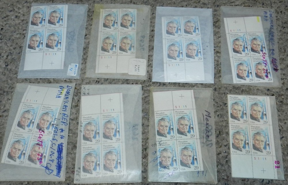 Unused Stamp lot of 8 Scott #2699 Theodore von Karman - 29 cent Plate Blocks