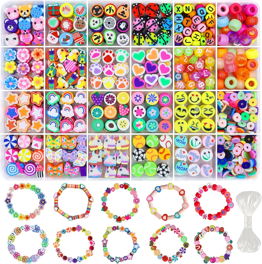 660PCS Polymer Clay Beads Bracelet Making Kit, 24 Style Cute Fun Clay Beads, Cla