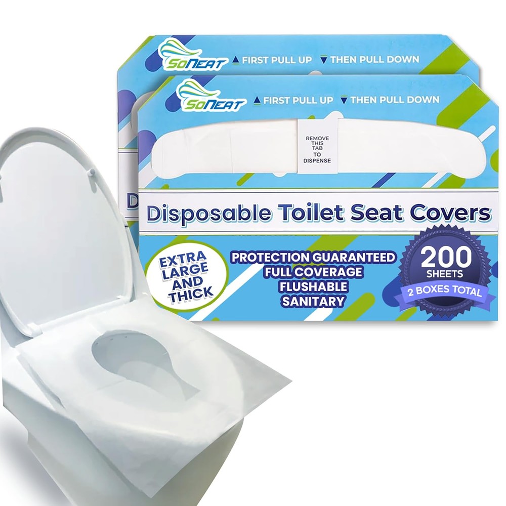Disposable Toilet Seat Covers XL Half Fold Flushable – 200 Sheets (2 Pack) fo...