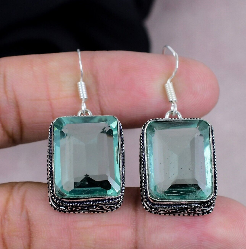 Aquamarine Sterling Silver Earrings Handmade Jewelry Gift for Her