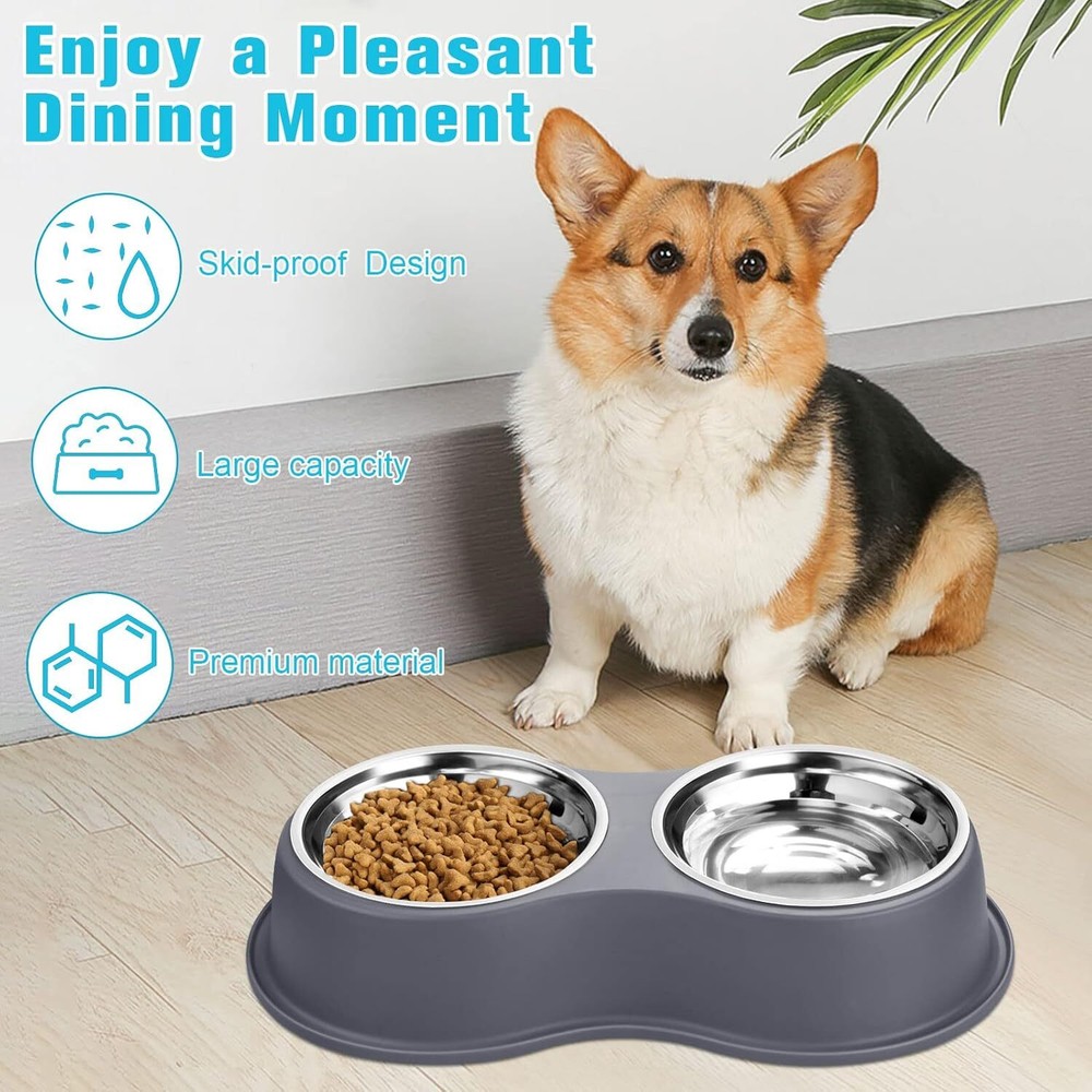 Stainless Steel Feeder Anti-skid Dog Cat Feeding Double Bowls Pet Bowl Food Dish