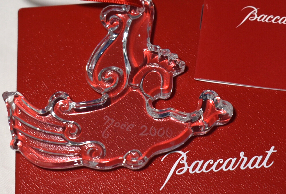 2000 Baccarat Crystal Christmas Angel Ornament w Box & Pouch NOS