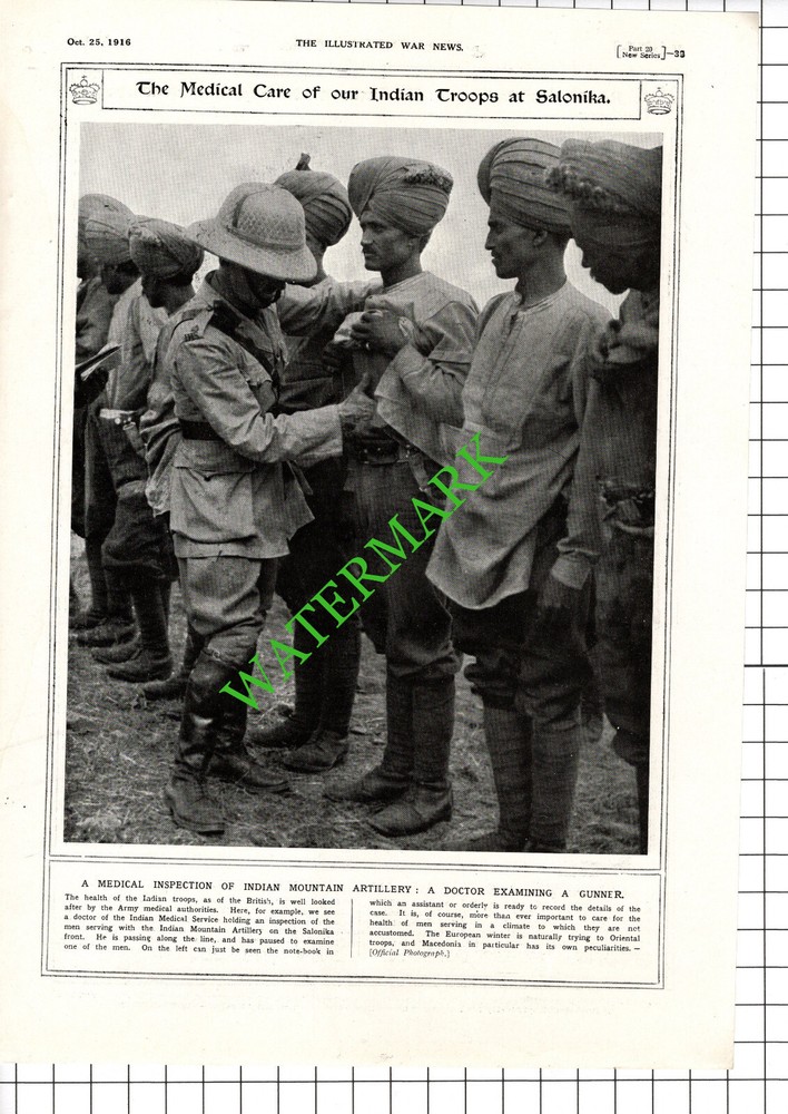 Indian Medical Service Indian Mountain Artillery Salonika WW1 - 1916 Cutting