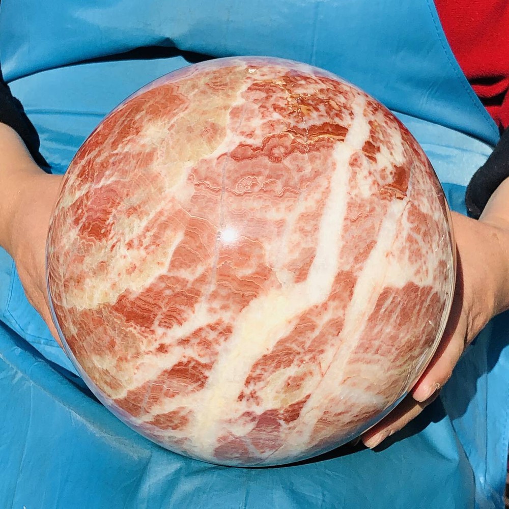 9690g Natural Red Stripe Pork Stone Crystal Quartz Sphere Ball Reiki Heals 3336