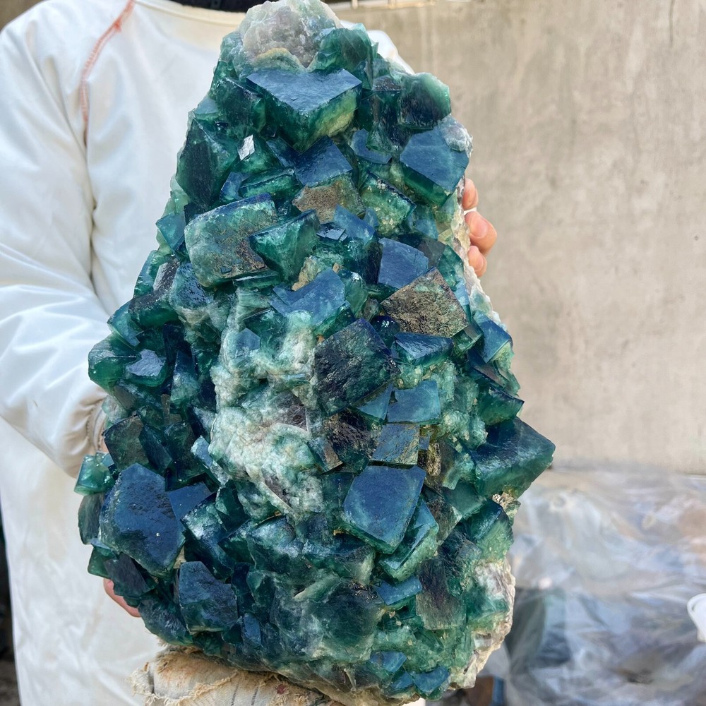 39.6lb Natural Green Fluorite Cube Quartz Crystal Cluster Mineral Specimen