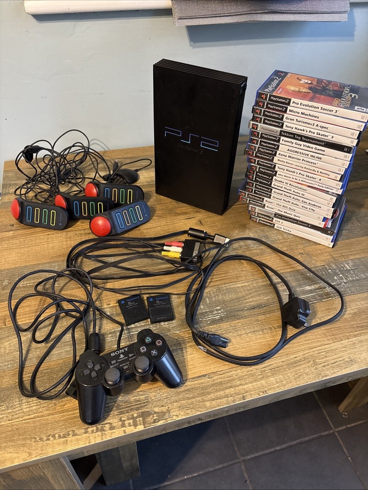 Sony PlayStation 2 PS2 Bundle With 20 Games Dualshock 2 Pad 2 Memory Card Etc