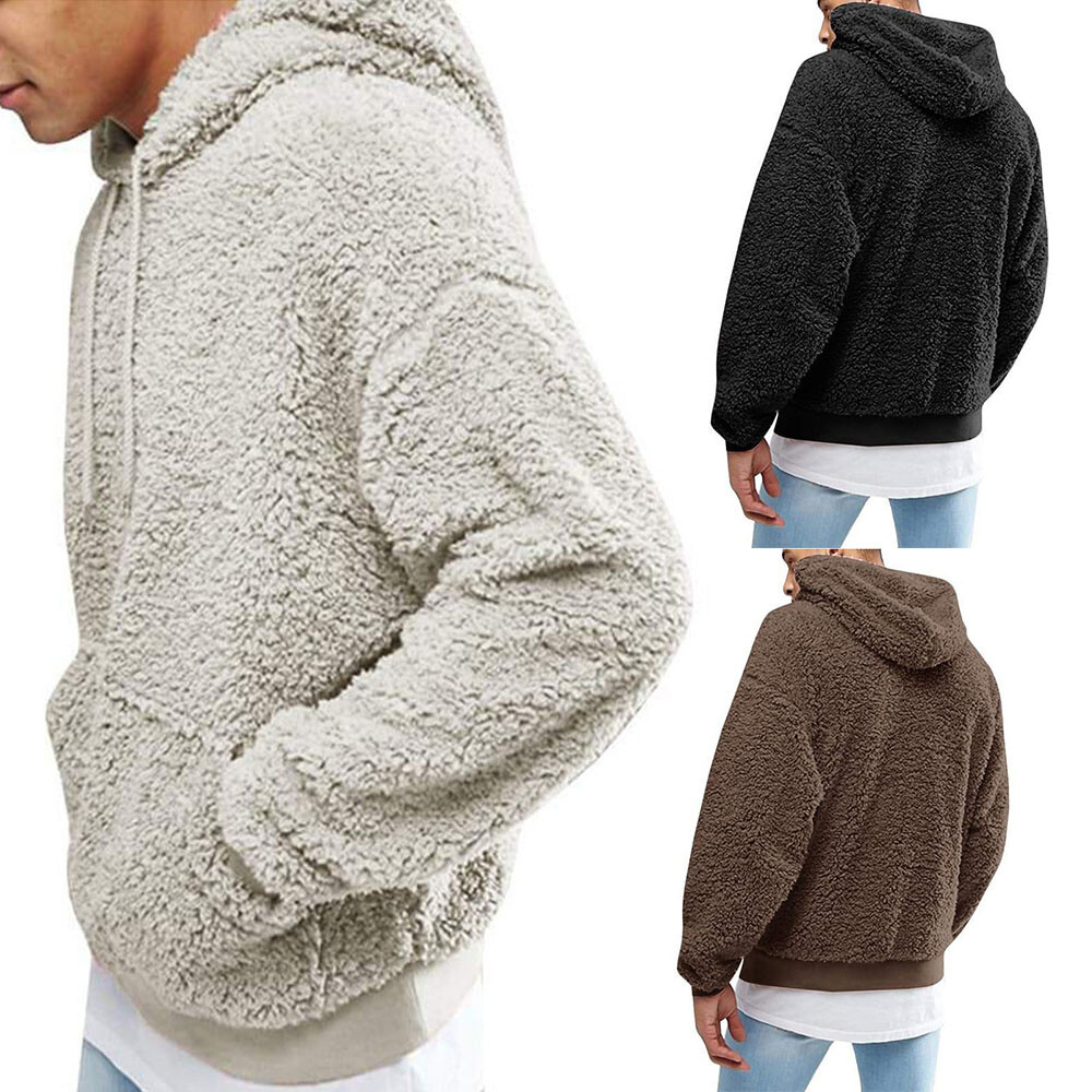 Mens Teddy Bear Faux Fur Sweatshirt Jumper Hooded Hoodie Tops Sweater Pullover