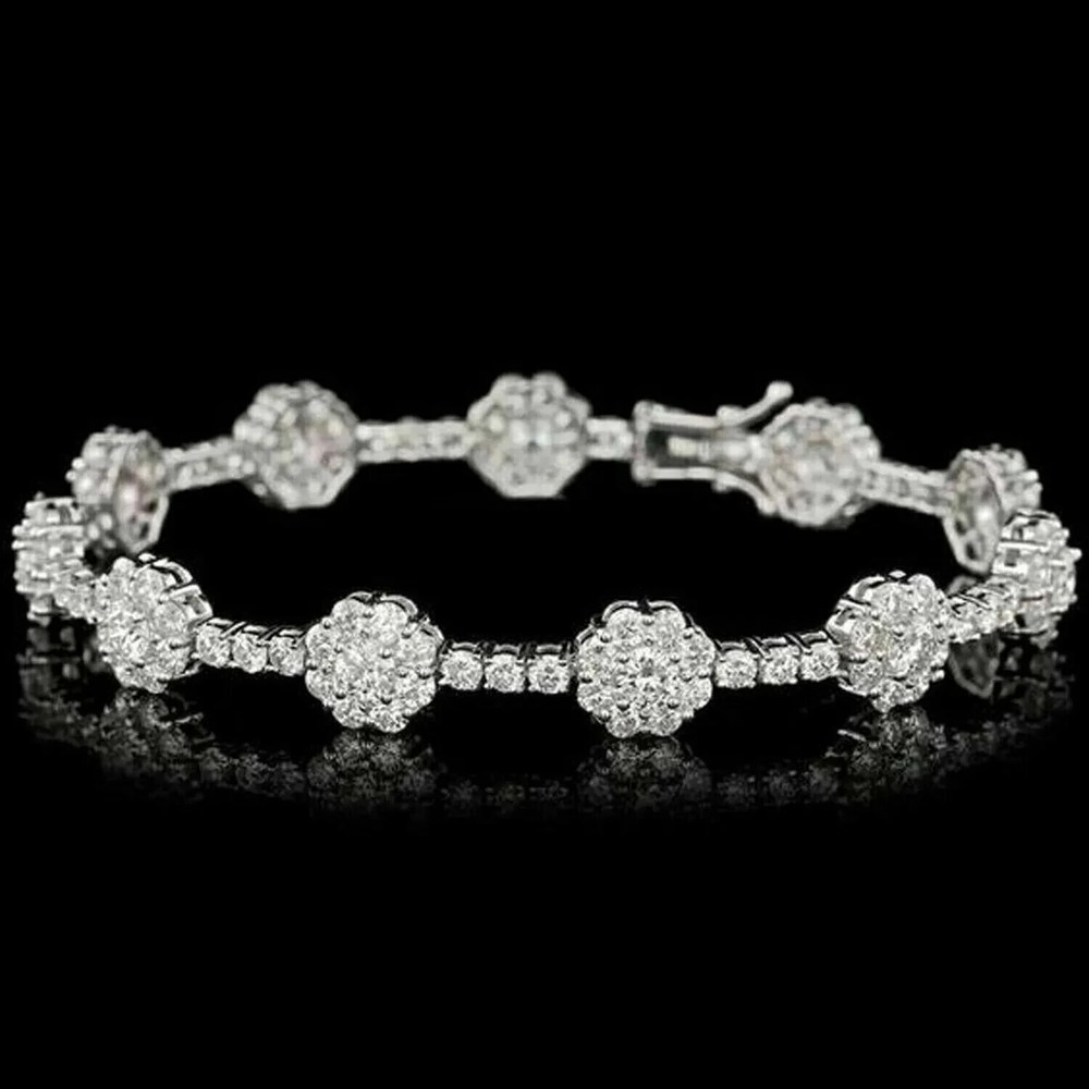 10ct Round Lab-Grown Diamond Floral Tennis Bracelet in 14k White Gold Plated 7 Inch