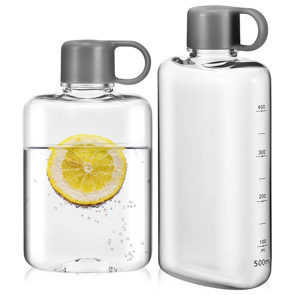 Kisangel 2pcs Clear Reusable Slim Flat Water Bottle Flat Portable Travel Mug ...