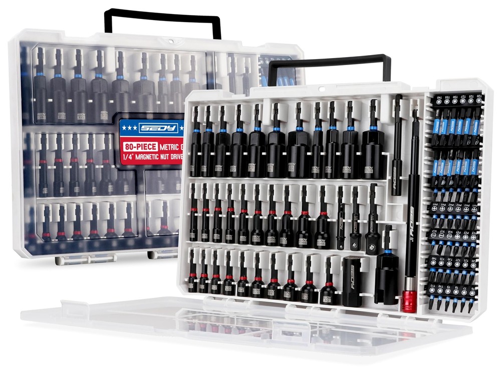 80-Piece Premium Magnetic Impact Nut Driver Set with Metric & SAE Sockets and Adapters