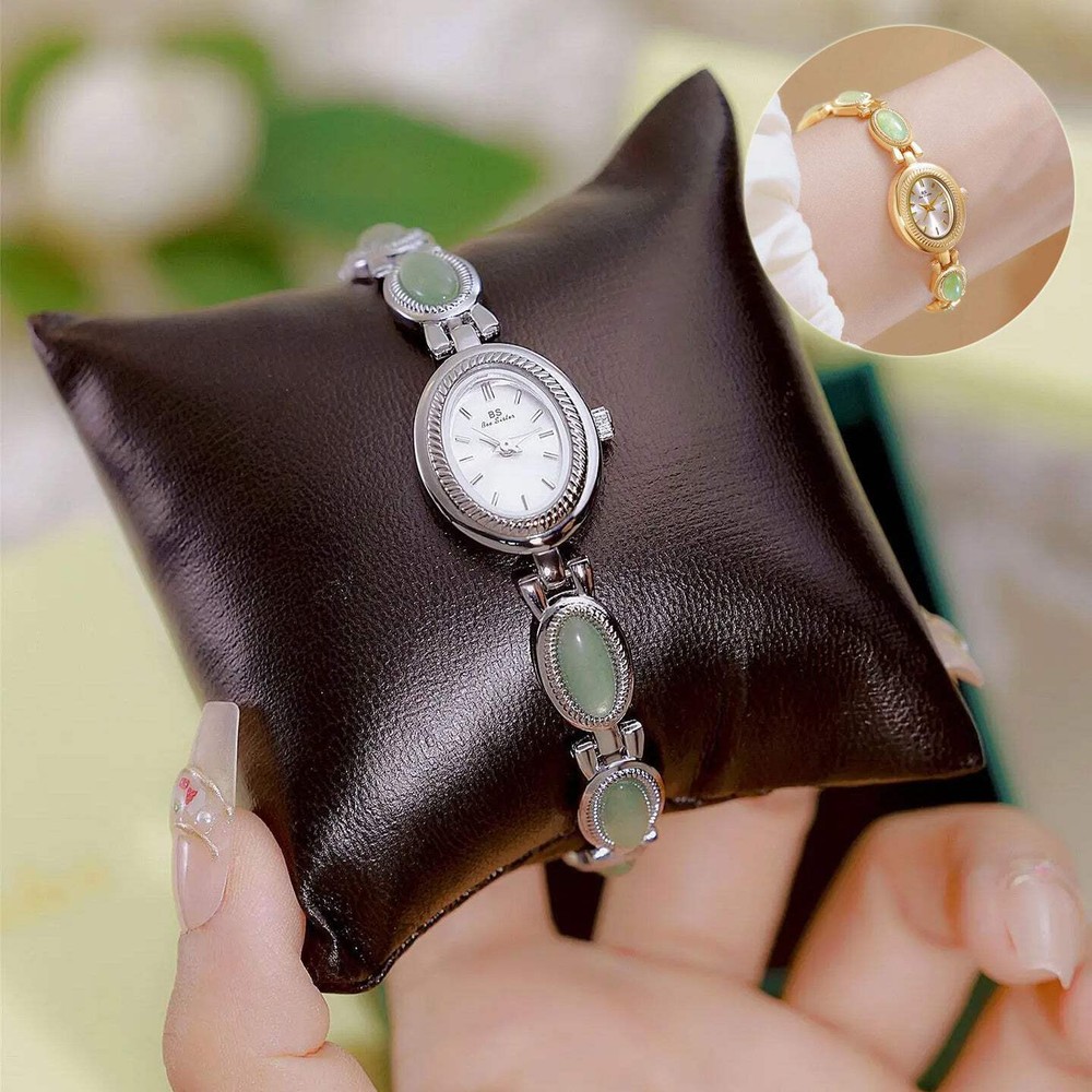 Luxury Women's Retro Jade Bracelet Watch - Waterproof Quartz with Advanced Chain