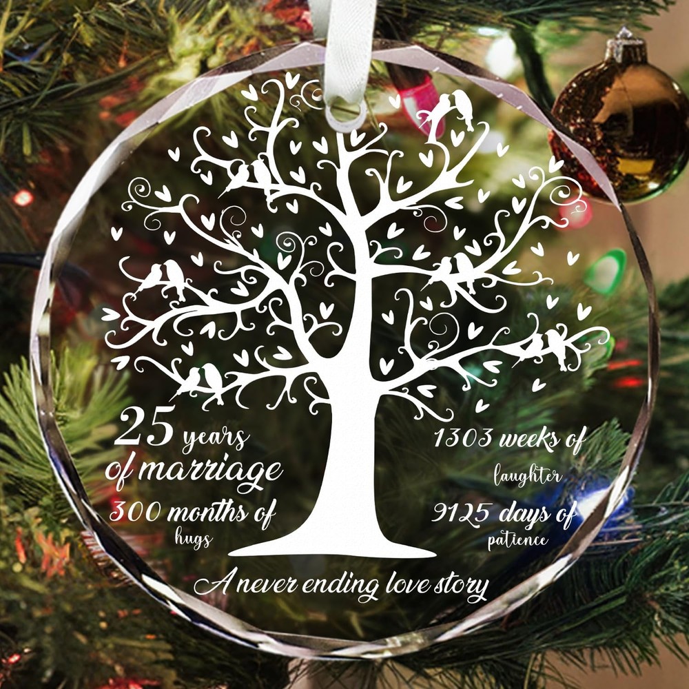 25th for Couple 3 Crystal Glass Ornament, 25 Year Gifts for A 25Th Wedding An...