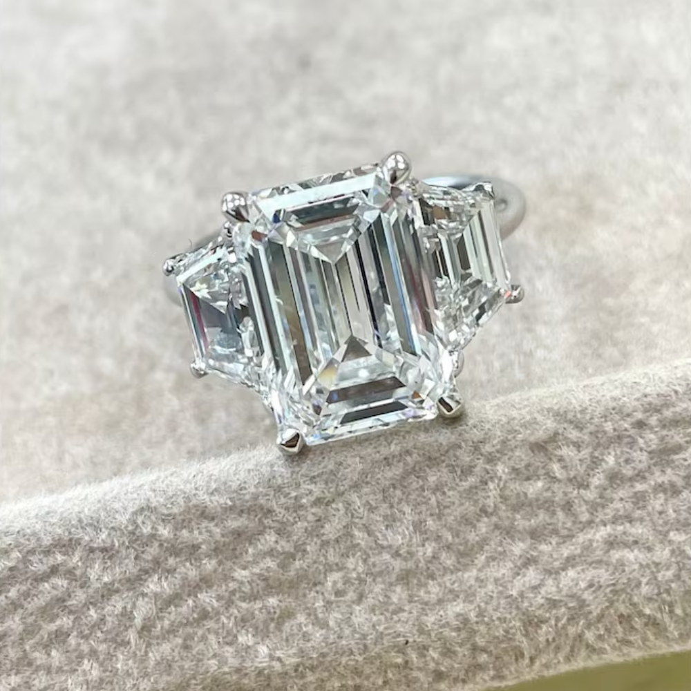 IGI Lab Grown 6.80ct Platinum 950 Emerald Cut Diamond Engagement Ring