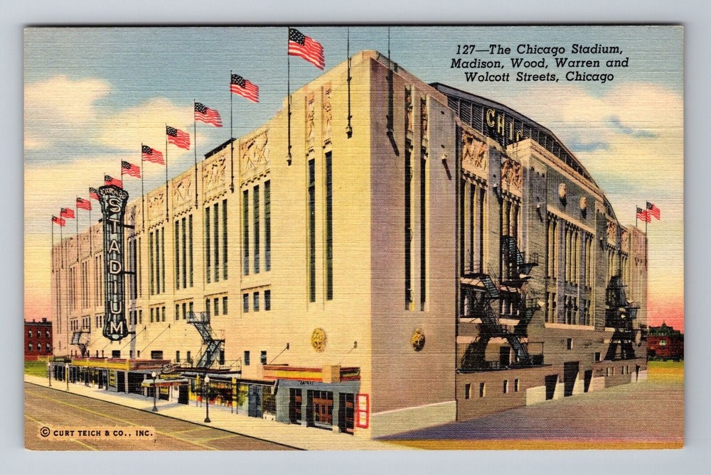Chicago IL-Illinois, Chicago Stadium Madison, Wood Streets Vintage Postcard