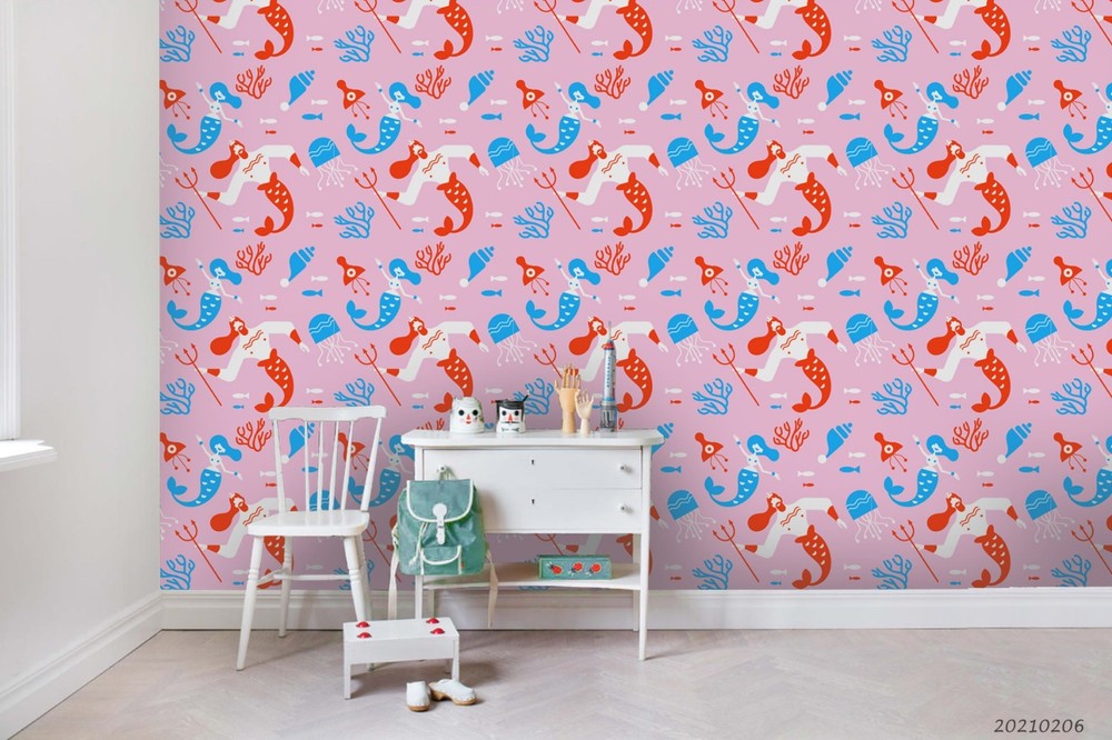 3D Mermaid Coral Jellyfish Pattern Wall Murals Wallpaper Murals Wall Sticker