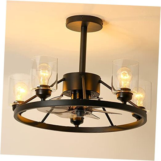 24-Inch Black Chandelier Ceiling Fan with Light Kit and Remote Control