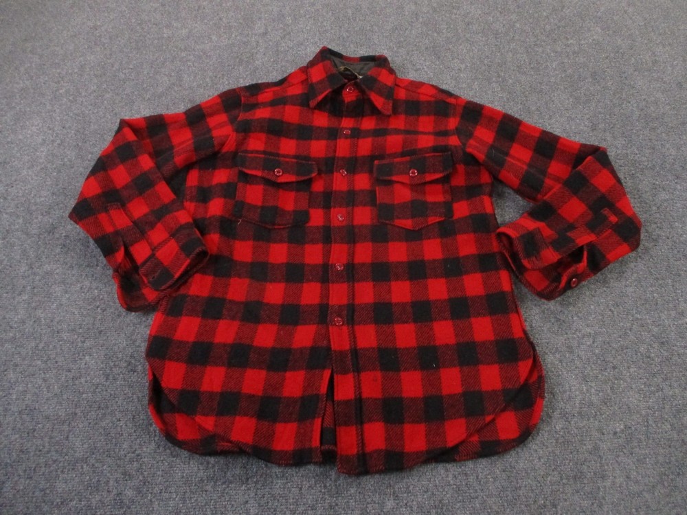 Vintage 70s Woolrich Red Plaid Wool Flannel Shirt Jacket for Men Workwear Barn