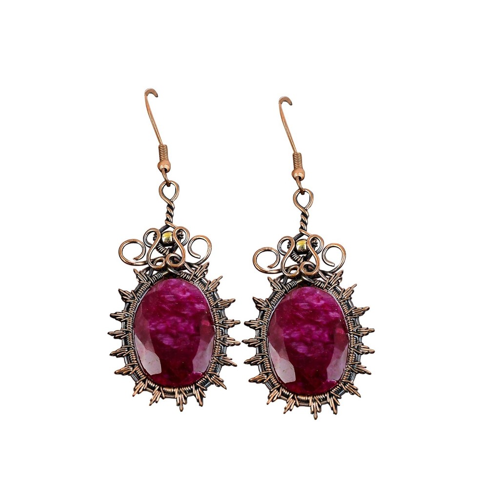 Kashmir Rubi Stone Dangle Earrings for Mother's Day Birthday Gift in Copper-image