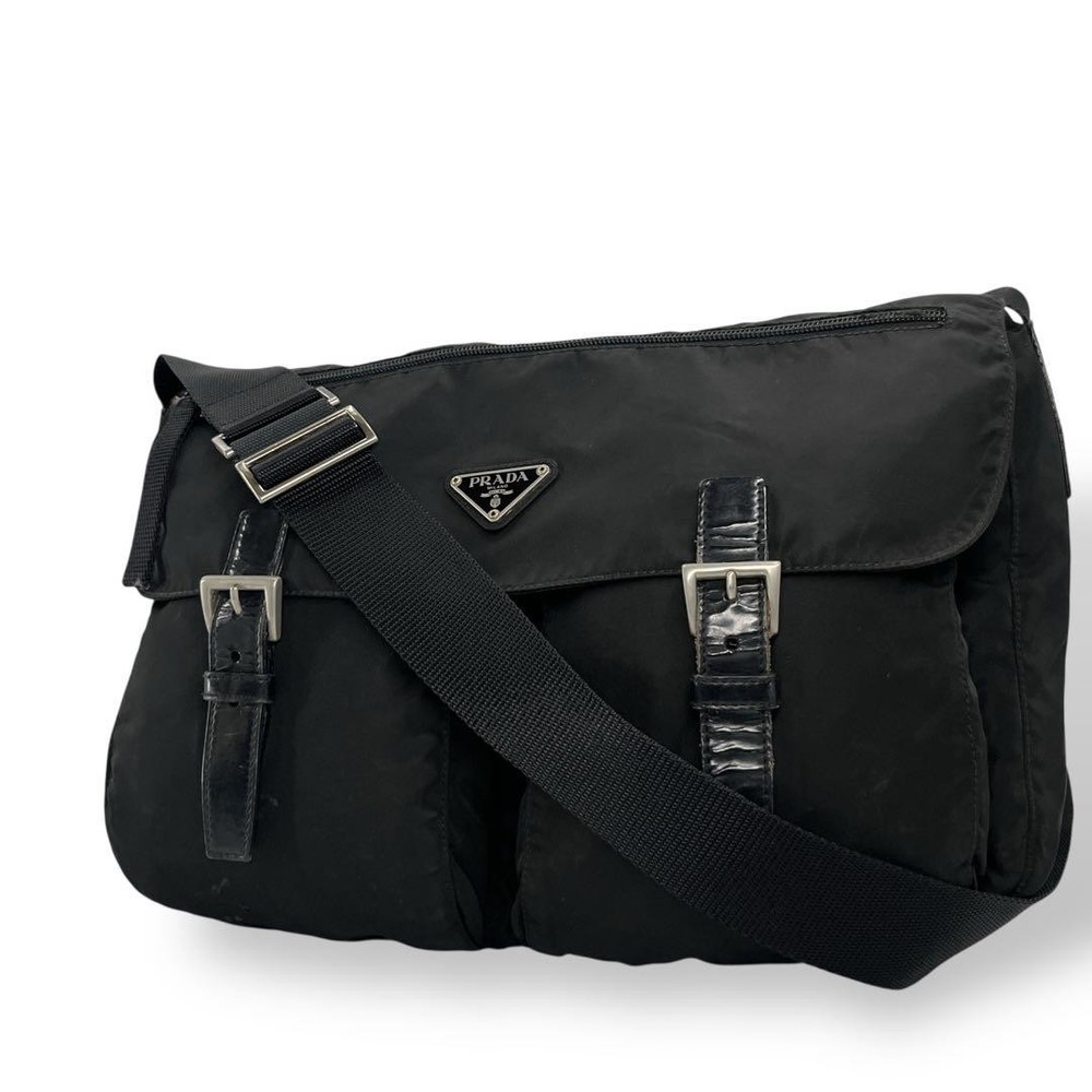 Prada Black Nylon Messenger Bag with Triangle Logo