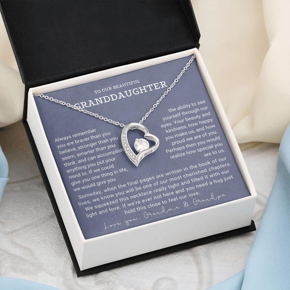 Granddaughter Heart Necklace Gift from Grandma & Grandpa with Message Card