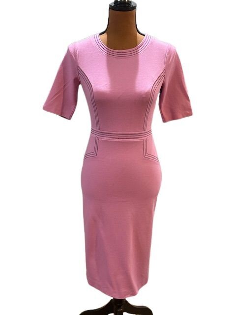 Boden Purple Fitted Ponte Short Sleeve Crew Neck Dress with Stitch Detailing