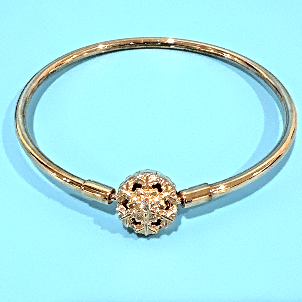 Pandora Rose Gold Sparkling Snowflake Bangle Bracelet with Box & Dust Bag  