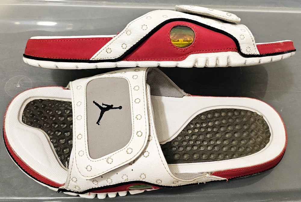 Nike Air Jordan Hydro XIII 13 Retro Mens Rare White Red Slides Size 10