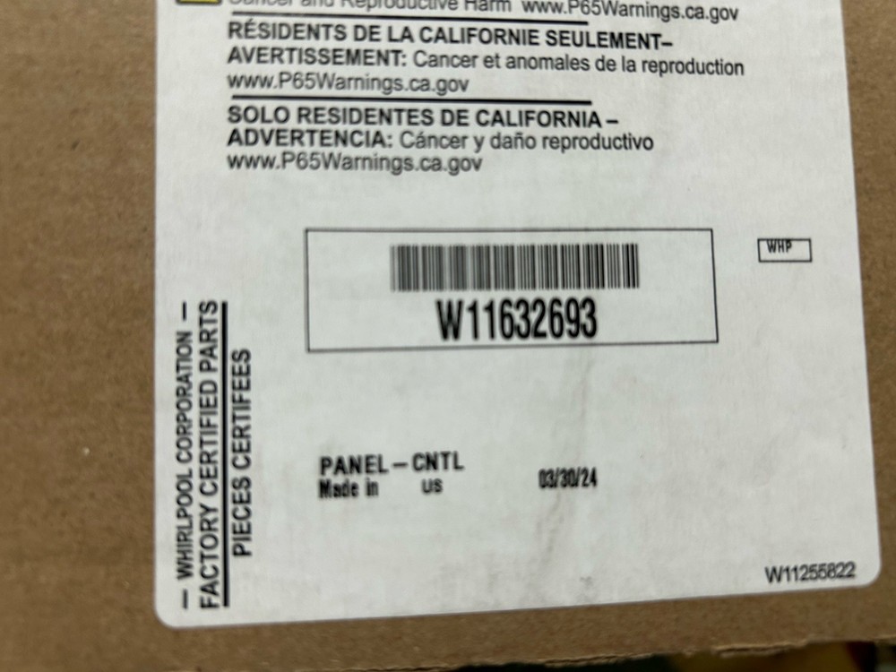 Whirlpool OEM Dishwasher Control Panel W11632693 New
