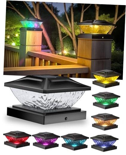Solar Post Cap Lights 8Pack Black RGB Solar Powered for Fence Deck
