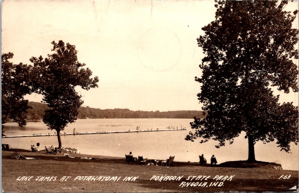 Angola Indiana Pokagon State Park Lake James Potawatomi Inn RPPC Postcard  24013