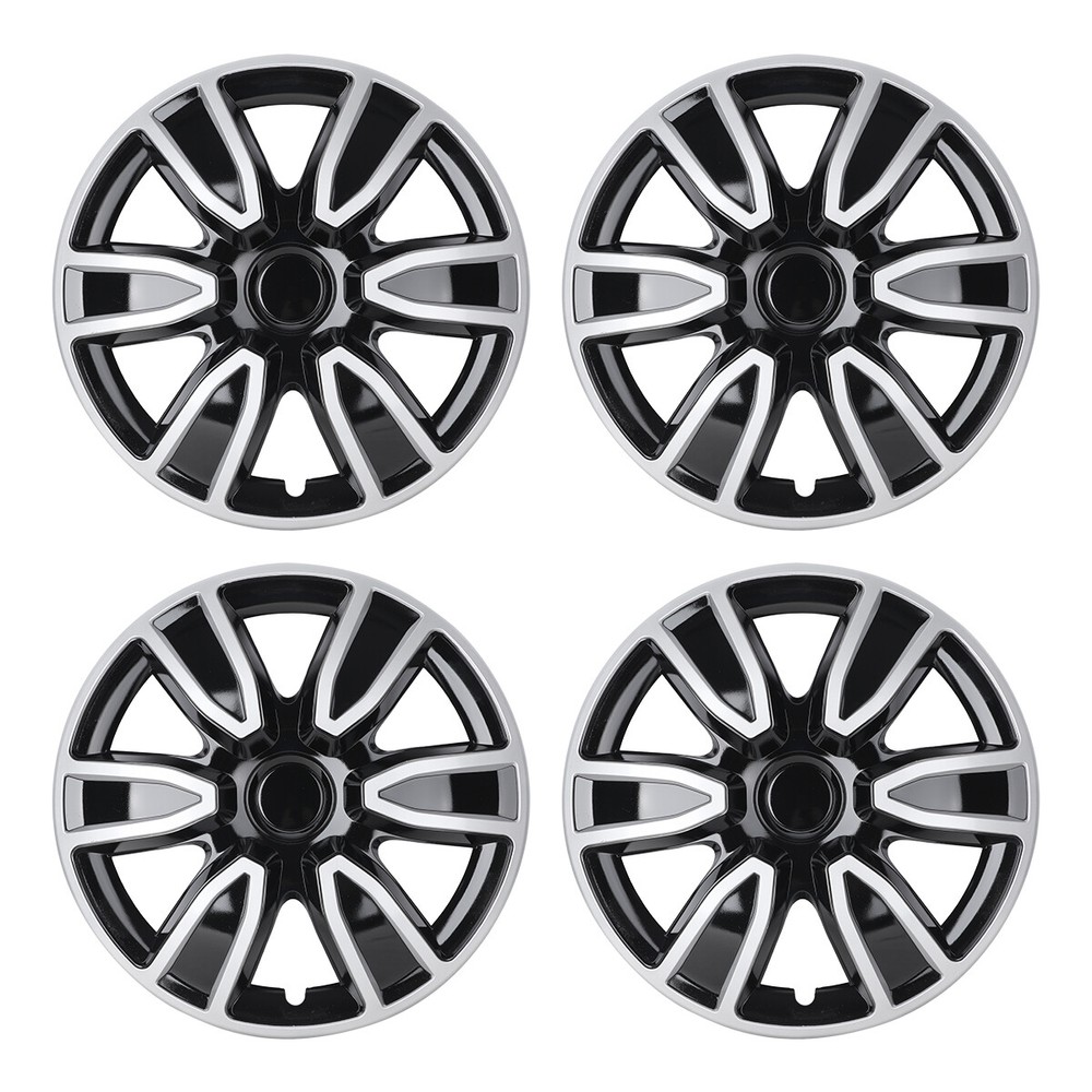 4 Silver & Black Lacquer 15-Inch Hub Caps for Toyota Chevy Nissan Wheel Covers