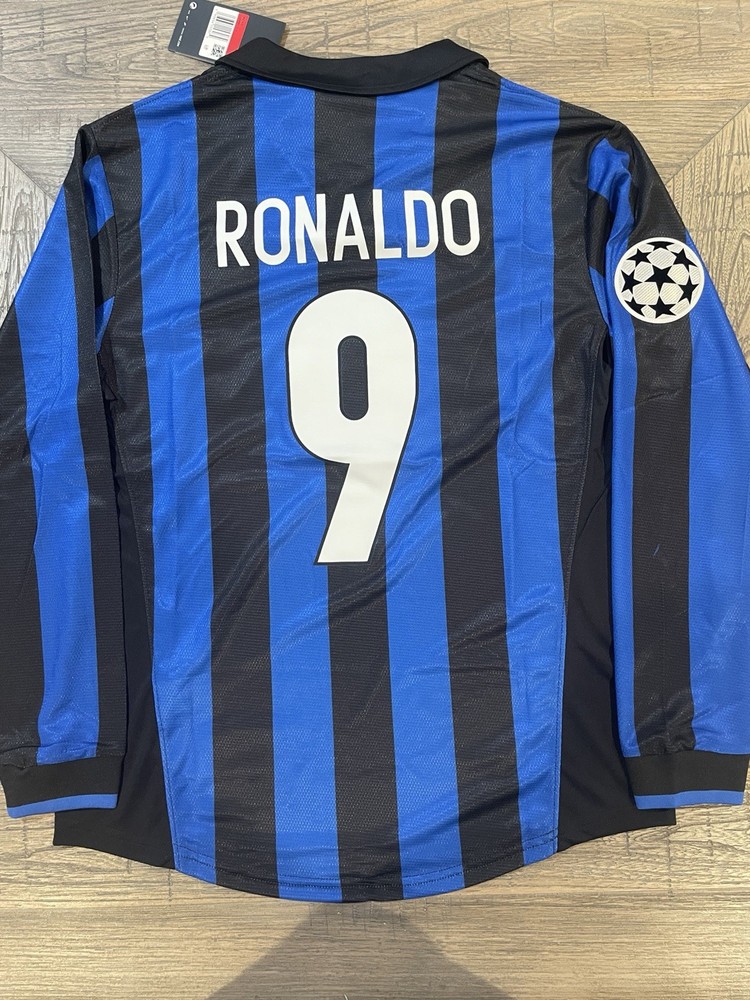 Inter Milan 98 Retro Jersey Ronaldo #9 Champions League Long Sleeve Size L