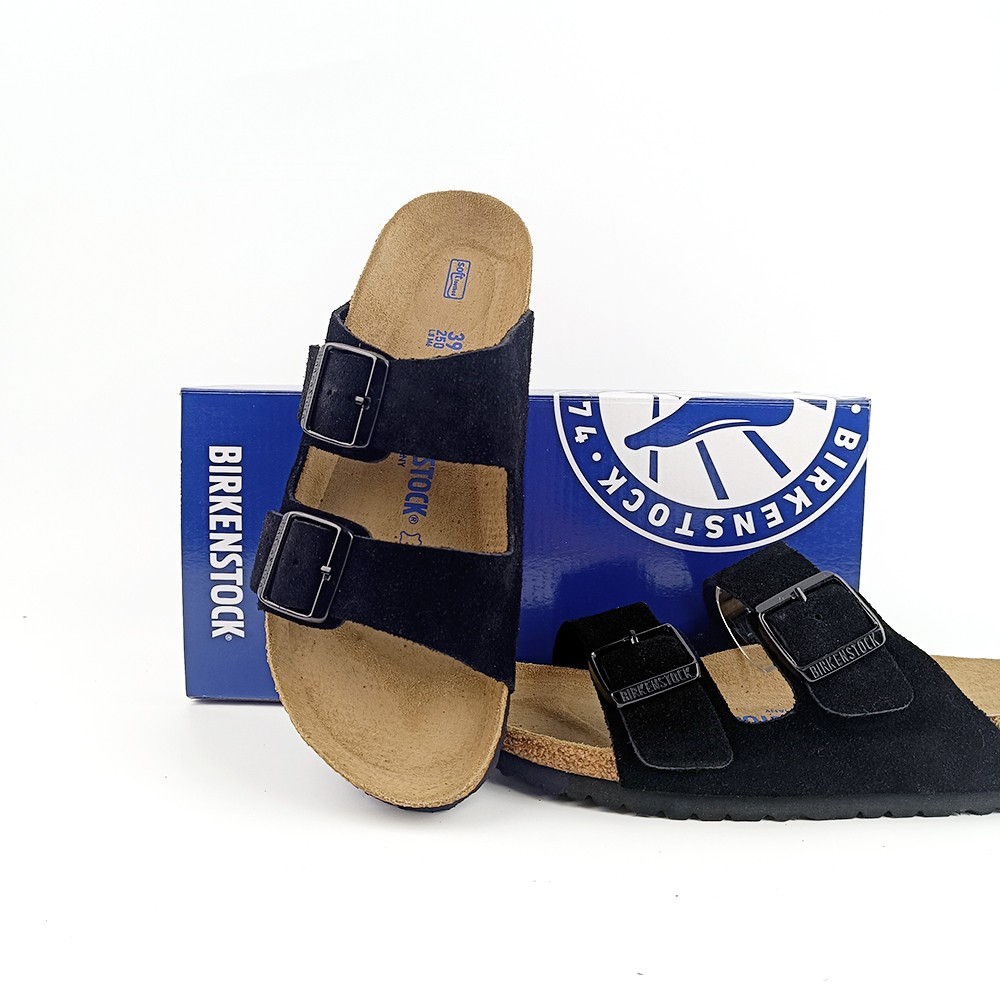 Birkenstock Arizona Black Shoes Soft Footbed Suede Leather Sandals EU 37-45