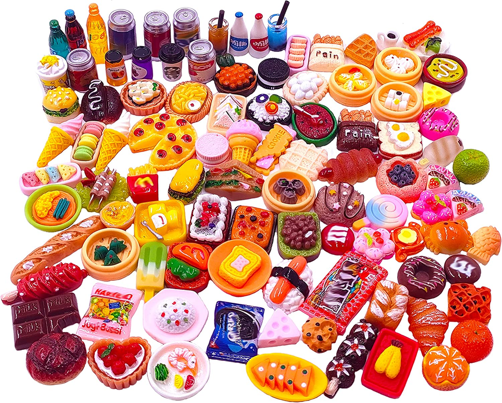 100Pcs Miniature Food Drinks Bottle Toys Dollhouse Mixed Resin Accessories for A