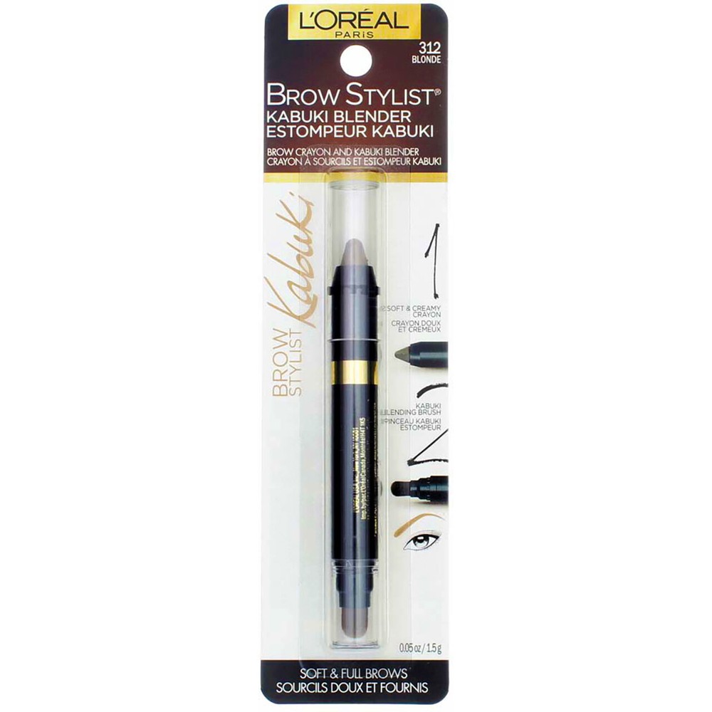 2 Pack L'Oreal Paris Brow Stylist Kabuki Blender Brow Crayon, Blonde 312, 0.0...