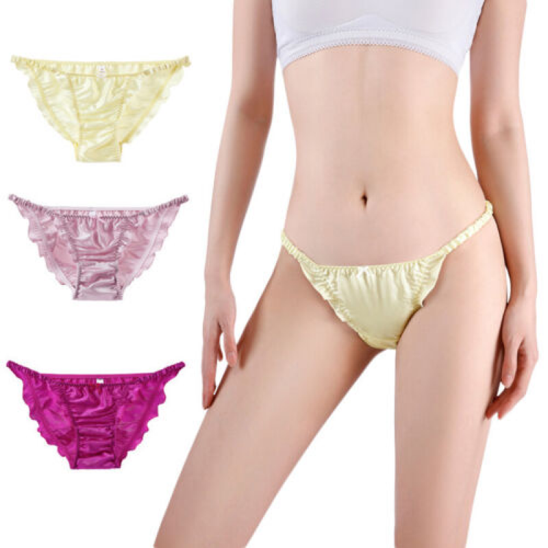 Womens Mulberry Silk Ruffle Thong Underpanties Hipster Bikinis G-string Knickers